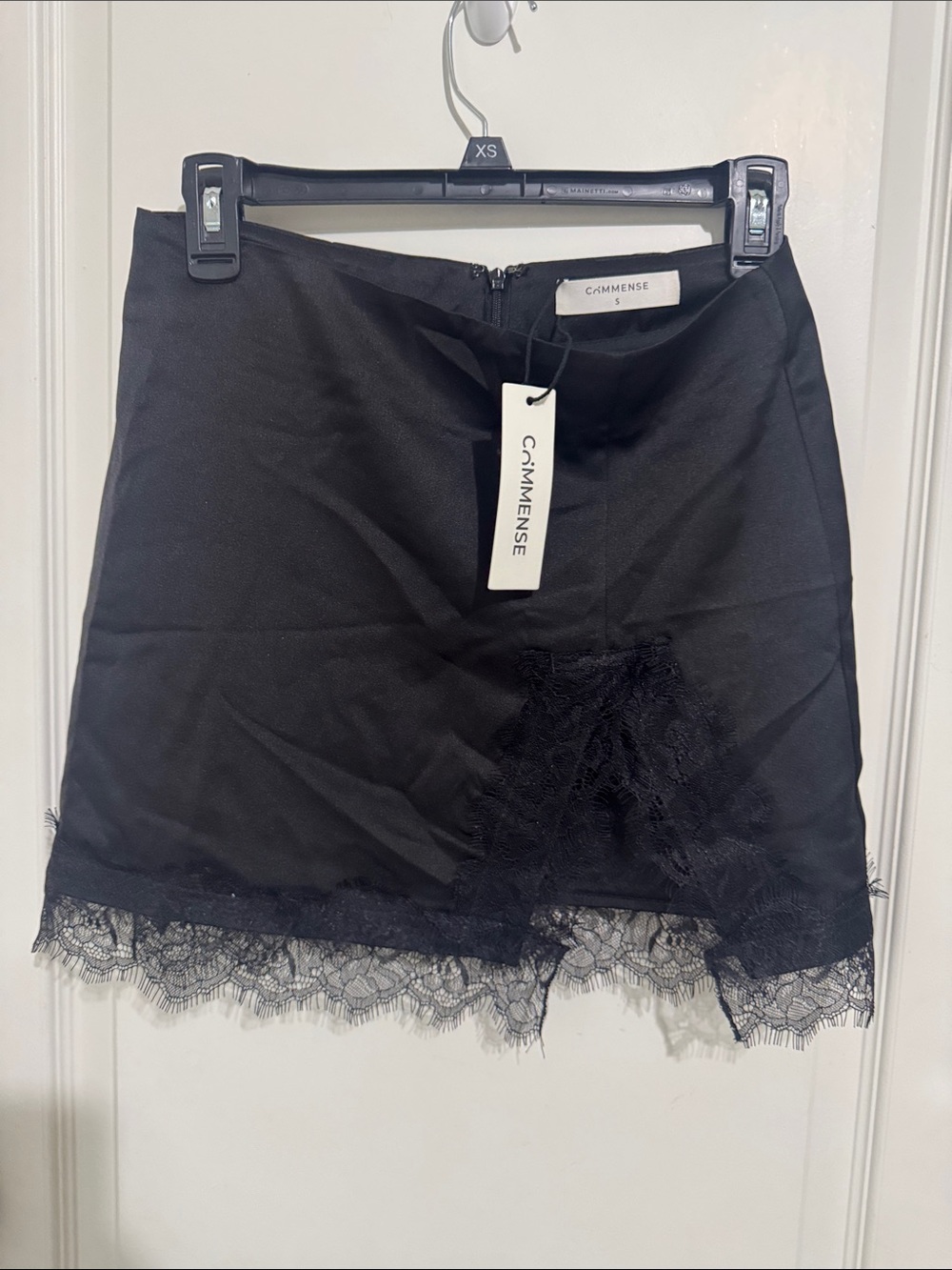 Commense Black Mini Skirt with Lace Hem